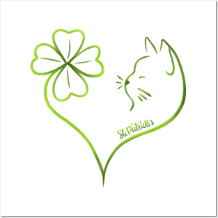 St Patrick's clover cat Posters and Art